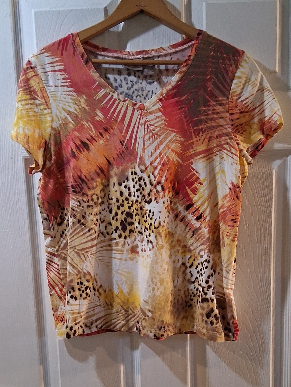 Women’s V-Neck Tropical Palm & Leopard Print Top - Multi